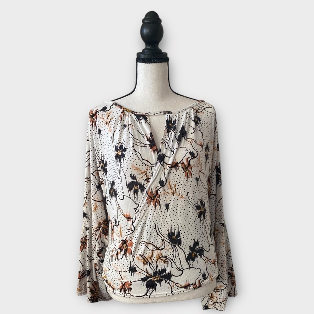 Free People Floral Blouse - Cream, Brown and Black